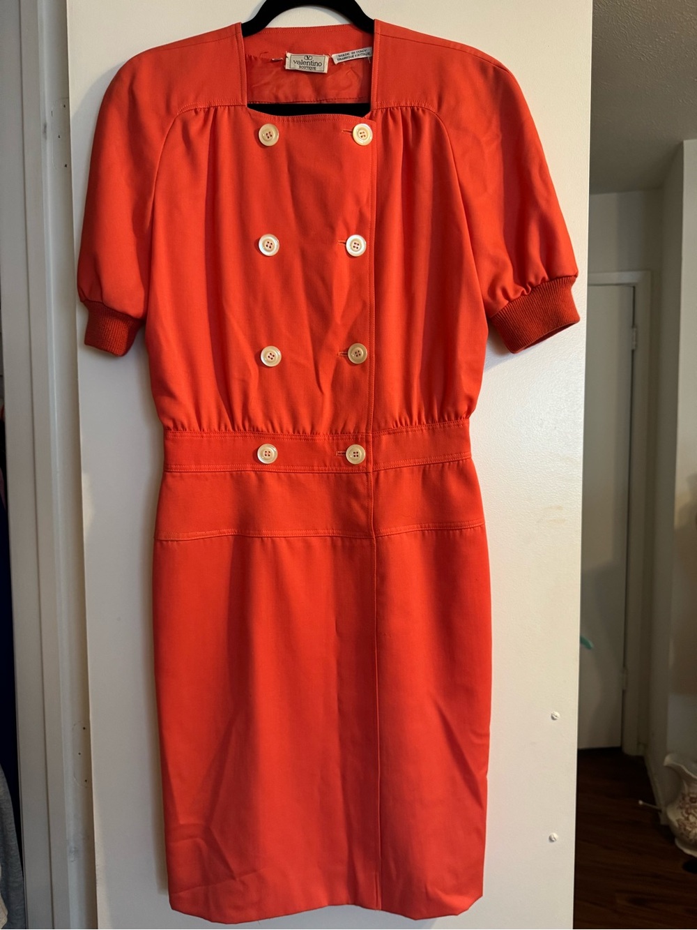 Valentino Dress Coral Double-Breasted Sheath-Vintage